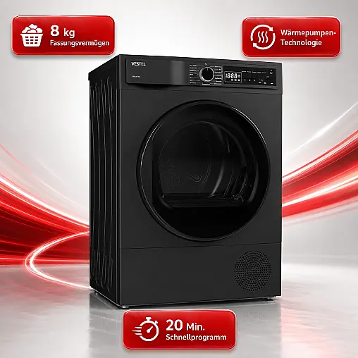 Vestel Wärmepumpentrockner TD 86301 DX, 8 kg, Kl. D, Dark Inox