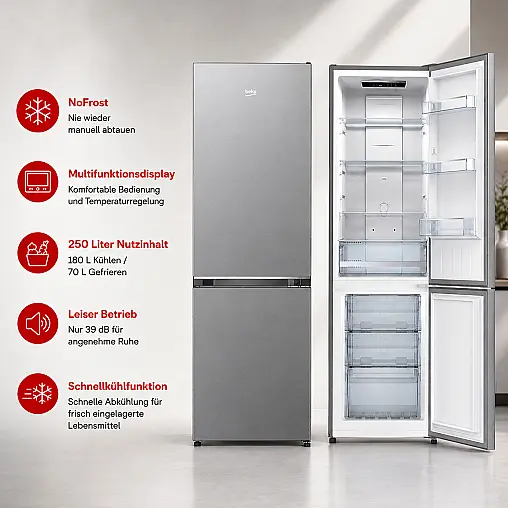 Beko Kühl-/Gefrierkombination B3RCNO256XB NoFrost 250 L Klasse C