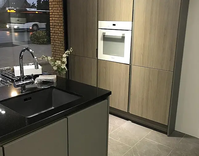 SLC Steingrau mattlack mit Holz-Decor  Grifflos