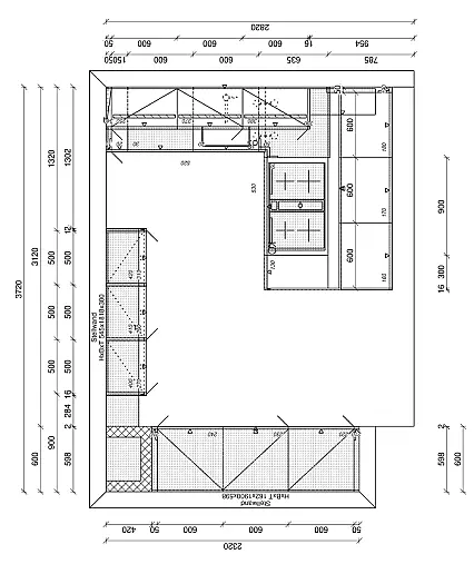 Moderne, elegante L-Küche in mattem Kristallweiß mit hochwertiger Geräteaustattung und Nischenverkleidung in Nussbaum