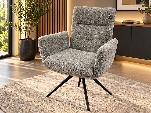 Esszimmer Set mit Tisch in anthrazit zement + 6 Stühle Armlehne