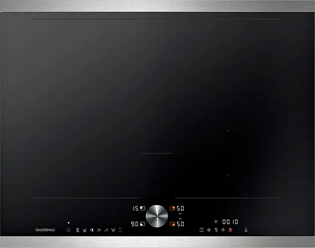 Induktionskochfeld mit Flex-Zonen B.70cm, massiver Edelstahlrahmen umlaufend,
