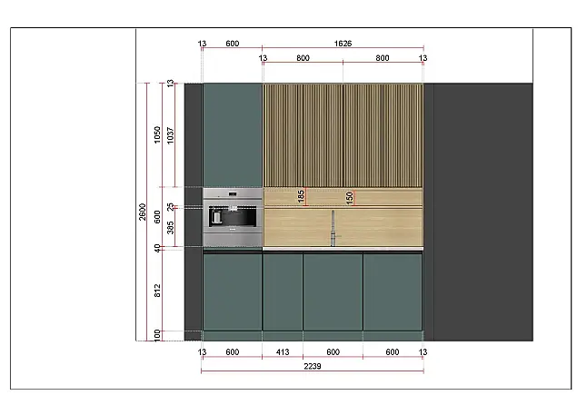 Architektenküche in Kobaltgrün mit Quarzstein Arbeitsplatte