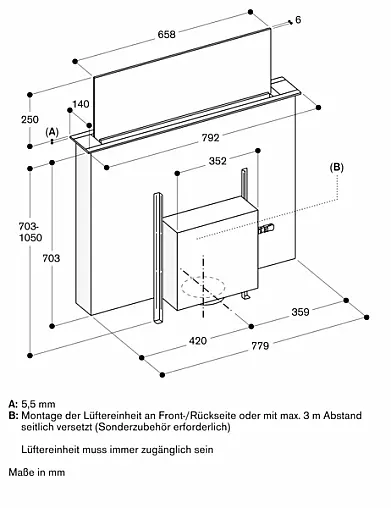 Gaggenau AL200180 Serie 200, Tischlüftung, 80 cm, flächenbündiger Einbau