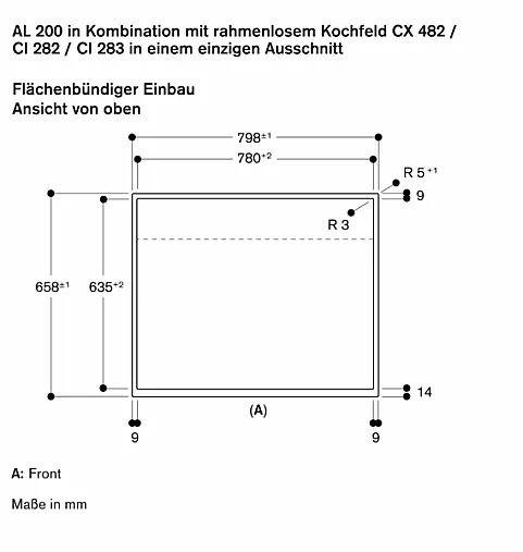 Gaggenau AL200180 Serie 200, Tischlüftung, 80 cm, flächenbündiger Einbau