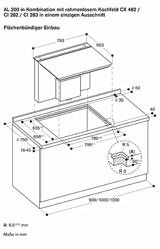 Gaggenau AL200180 Serie 200, Tischlüftung, 80 cm, flächenbündiger Einbau