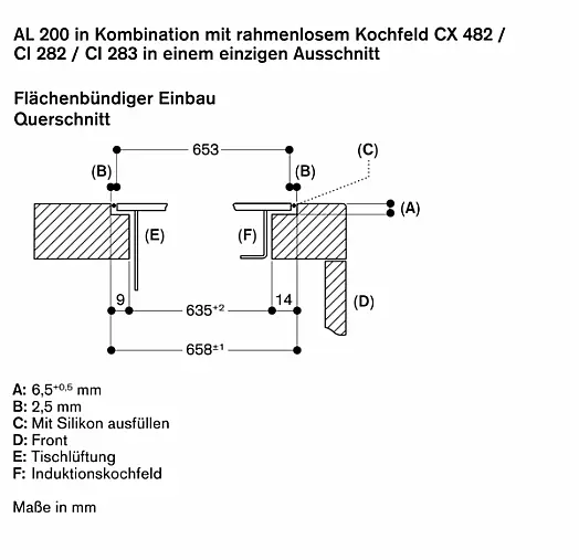 Gaggenau AL200180 Serie 200, Tischlüftung, 80 cm, flächenbündiger Einbau