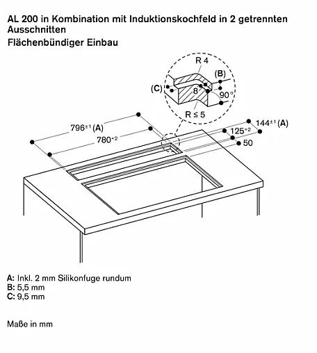 Gaggenau AL200180 Serie 200, Tischlüftung, 80 cm, flächenbündiger Einbau