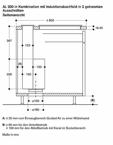 Gaggenau AL200180 Serie 200, Tischlüftung, 80 cm, flächenbündiger Einbau