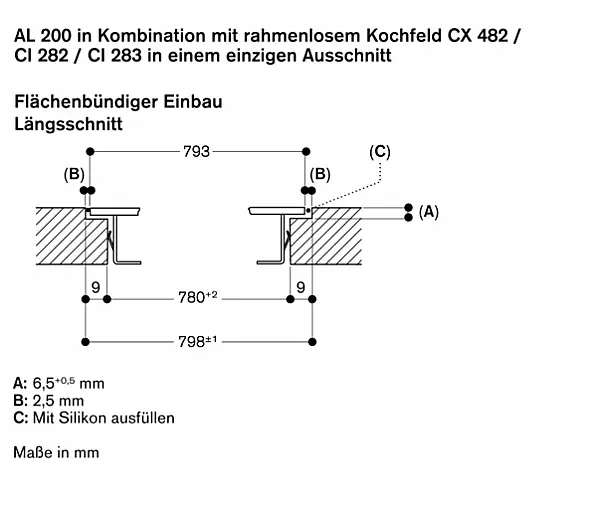 Gaggenau AL200180 Serie 200, Tischlüftung, 80 cm, flächenbündiger Einbau