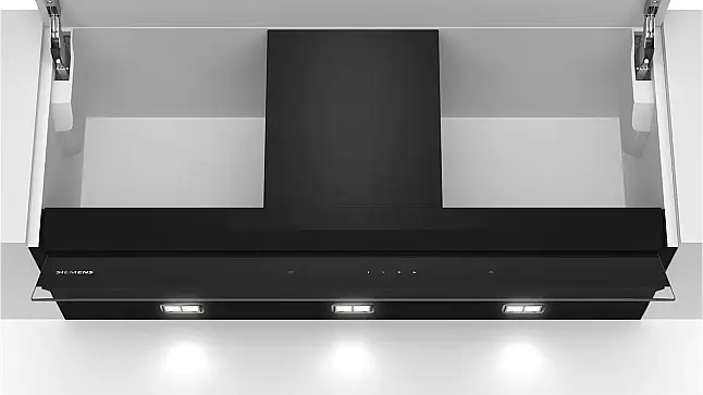 iQ500, Integrierte Designhaube, 90 cm, Klarglas schwarz bedruckt
