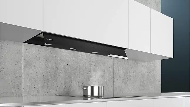 iQ500, Integrierte Designhaube, 90 cm, Klarglas schwarz bedruckt