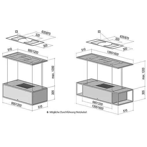 berbel Skyline Frame BIH 120 SKF 1050243 Deckenlifthaube aus schwarzem Glas