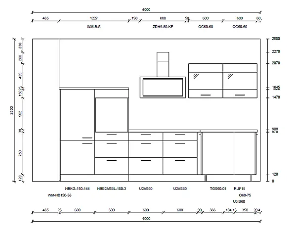 Abverkaufsküche H07 von Express Küchen Modell Plan Eiche Dekor weiß/grau