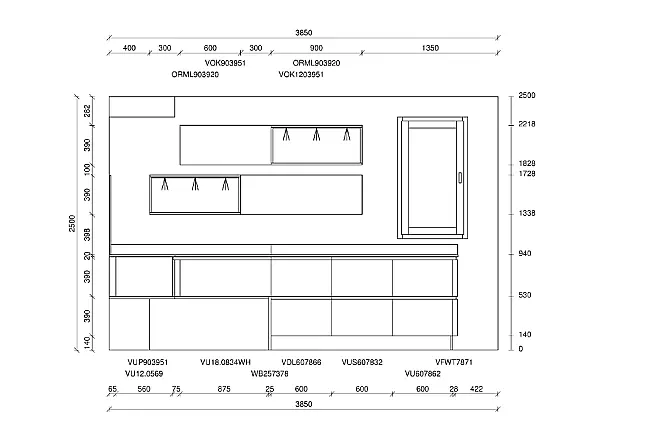 Musterküche AV 6000 ohne Geräte / mit Anbauwand