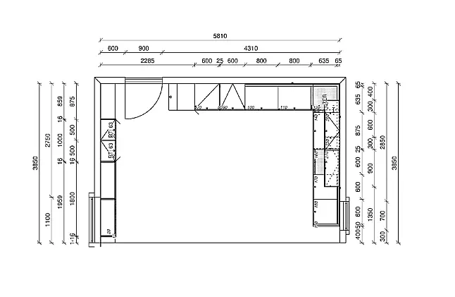 Musterküche AV 6000 ohne Geräte / mit Anbauwand