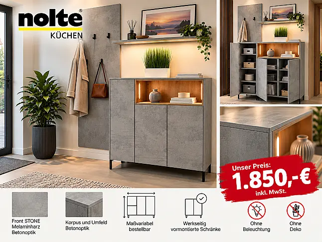 Garderobe Betonoptik | 220 cm | Neu &amp; vormontiert