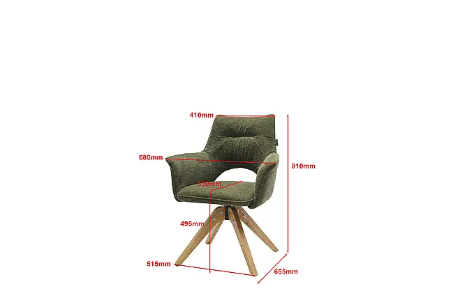 Esszimmer Set mit Tisch in Wildeiche geölt + 6 Stühle Stoff grün