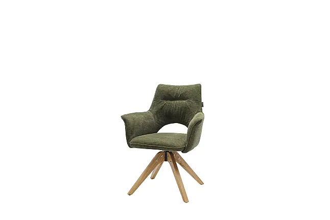 Esszimmer Set mit Tisch in Wildeiche geölt + 6 Stühle Stoff grün