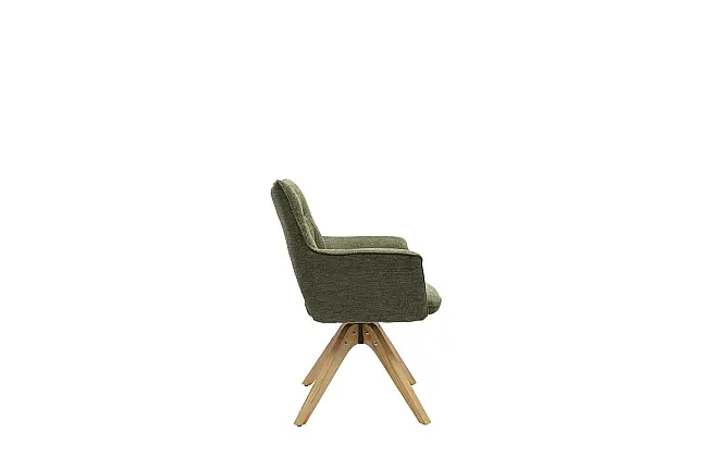 Esszimmer Set mit Tisch in Wildeiche geölt + 6 Stühle Stoff grün