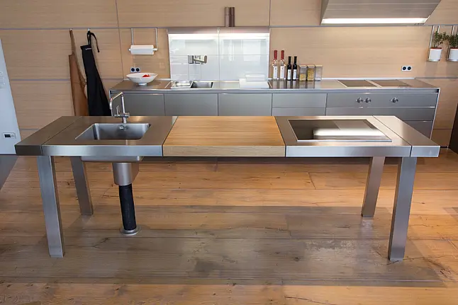 Werkbank - Eiche + Edelstahl inkl. Miele Kochfeld (A04)