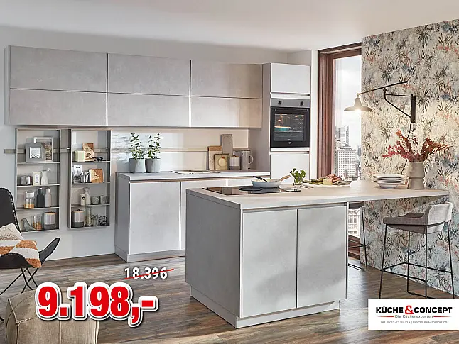 Moderne Einbauküche in Beton Sand