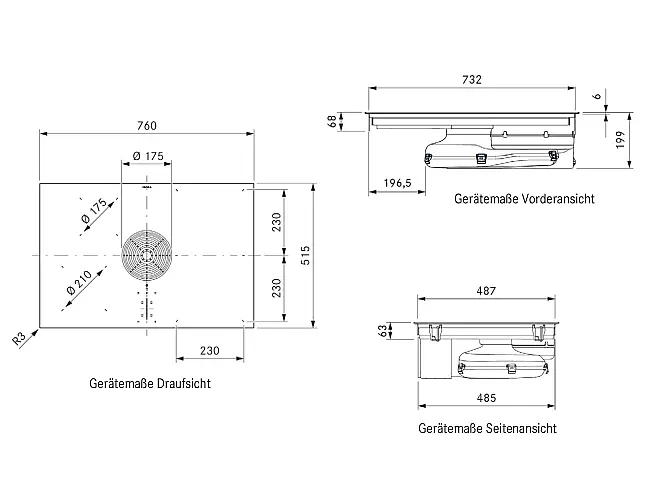 XPure Rough (Matt) Induktionskochfeld-Kochfeld mit integriertem Kochfeldabzug Umluft