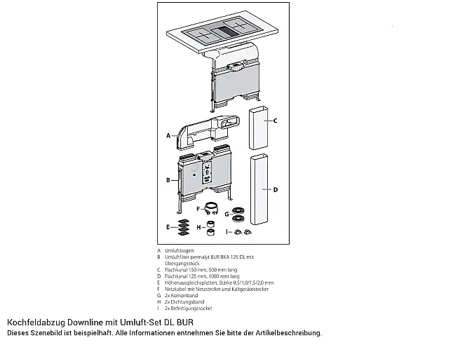 Kochfeldabzug Downline Advance inkl. Permalytfilter 1100087 und 1100056 Knebel