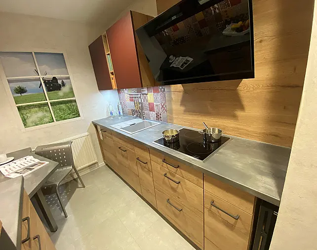 WBS 70 Küche in Holzoptik Kleine Küche mit Essplatz komplett mit E-Geräten inkl. Geschirrspüler