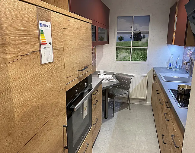 WBS 70 Küche in Holzoptik Kleine Küche mit Essplatz komplett mit E-Geräten inkl. Geschirrspüler