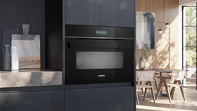 Siemens iQ700, Einbau-Kompaktbackofen mit Mikrowellenfunktion, 60 x 45 cm, Schwarz, Edelstahl CM924G1B1 (Lager)