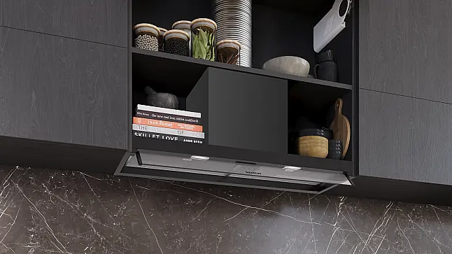 Siemens iQ300, Integrierte Designhaube, 90 cm, Klarglas, Mattschwarz LJ95BCC60 (Lager)