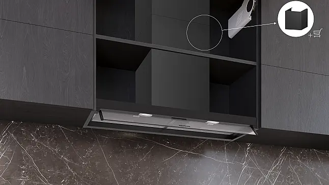 Siemens iQ300, Integrierte Designhaube, 90 cm, Klarglas, Mattschwarz LJ95BCC60 (Lager)