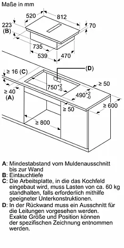 Siemens iQ500, Kochfeld mit Dunstabzug (Induktion), 80 cm, Mattschwarz, Mit Rahmen aufliegend ED87BHQ26E (Lager/NB)