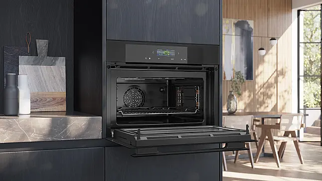 Siemens iQ700, Einbau-Kompaktbackofen mit Mikrowellenfunktion, 60 x 45 cm, Matt schwarz CM924G1M1 (Lager/NB)