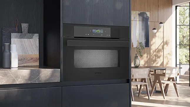 Siemens iQ700, Einbau-Kompaktbackofen mit Mikrowellenfunktion, 60 x 45 cm, Matt schwarz CM924G1M1 (Lager/NB)