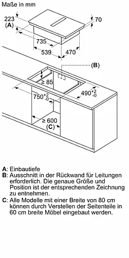 Siemens iQ500, Kochfeld mit Dunstabzug (Induktion), 80 cm, Mattschwarz, Mit Rahmen aufliegend ED87BHQ26E (Lager/NB)