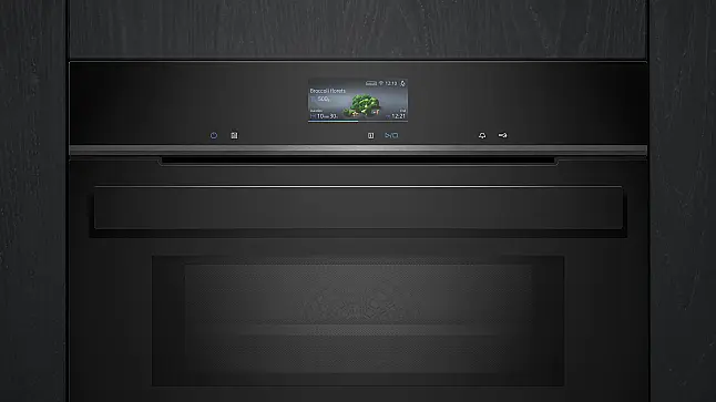 Siemens iQ700, Einbau-Kompaktbackofen mit Mikrowellenfunktion, 60 x 45 cm, Schwarz, Edelstahl CM976GMB1 (Lager/NB)