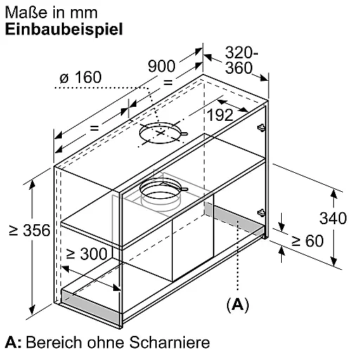 Siemens iQ300, Integrierte Designhaube, 90 cm, Klarglas, Mattschwarz LJ95BCC60 (Lager)