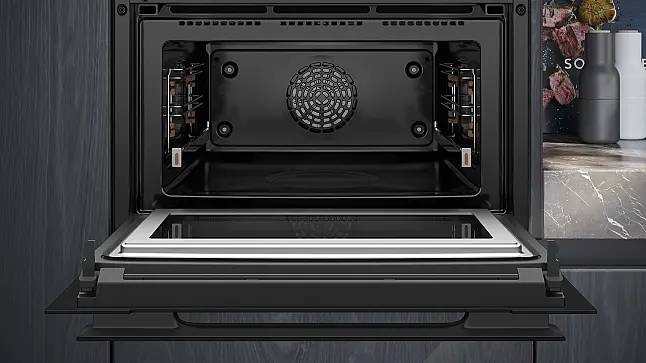 Siemens iQ700, Einbau-Kompaktbackofen mit Mikrowellenfunktion, 60 x 45 cm, Schwarz, Edelstahl CM976GMB1 (Lager/NB)