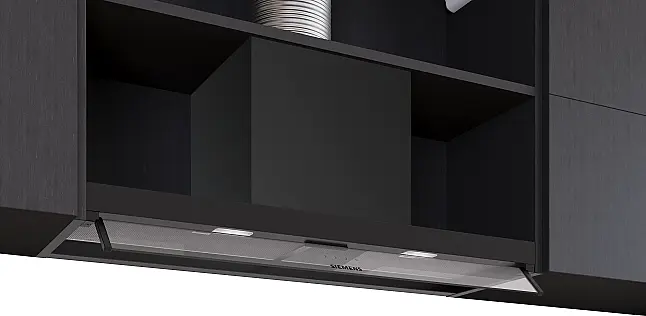 Siemens iQ300, Integrierte Designhaube, 90 cm, Klarglas, Mattschwarz LJ95BCC60 (Lager)