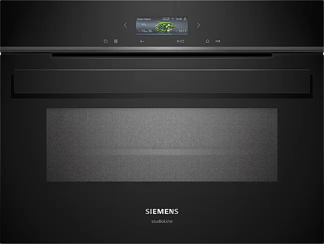 Siemens iQ700, Einbau-Kompaktbackofen mit Mikrowellenfunktion, 60 x 45 cm, Schwarz, Edelstahl CM924G1B1 (Lager)