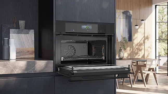 Siemens iQ700, Einbau-Kompaktbackofen mit Mikrowellenfunktion, 60 x 45 cm, Matt schwarz CM936GCM1 (Lager/NB)