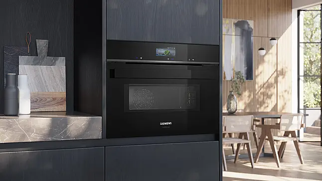 Siemens iQ700, Einbau-Kompaktbackofen mit Mikrowellenfunktion, 60 x 45 cm, Schwarz, Edelstahl CM976GMB1 (Lager/NB)