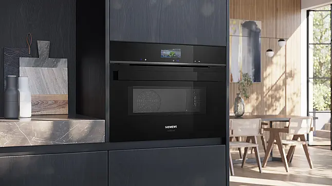 Siemens iQ700, Einbau-Kompaktbackofen mit Mikrowellenfunktion, 60 x 45 cm, Schwarz, Edelstahl CM936GCB1 (Lager/NB)