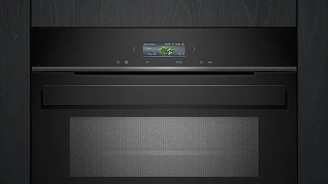 Siemens iQ700, Einbau-Kompaktbackofen mit Mikrowellenfunktion, 60 x 45 cm, Schwarz, Edelstahl CM924G1B1 (Lager)