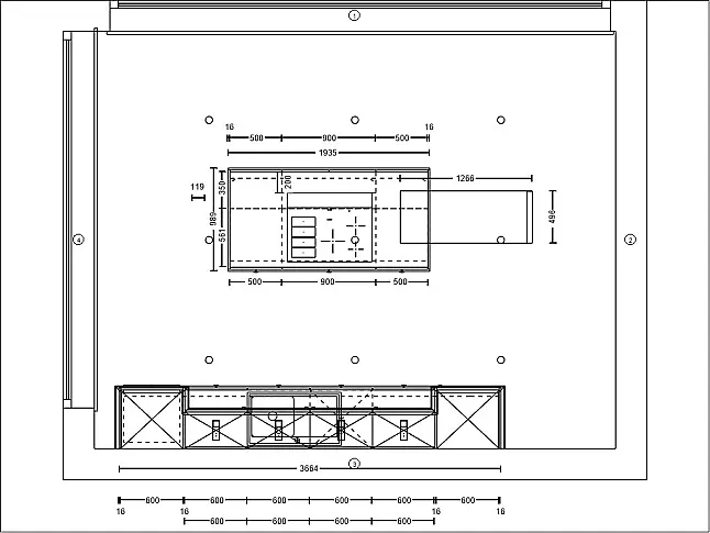 Moderne Landhausküche, gerade Zeile ca. 366 cm mit Kochinsel ca. 200 cm mit Siemens glassdraft Air Muldenlüfter