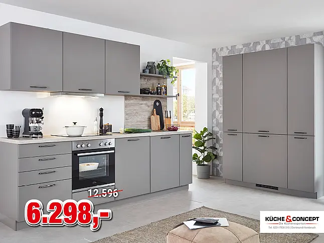 Moderne Küchenkombina4on mit Fronten in Taupegrau