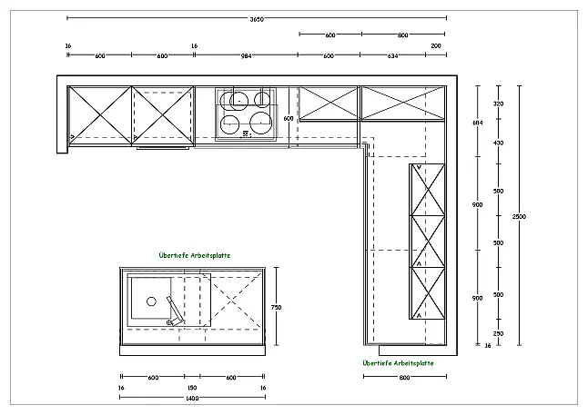Moderne Einbauküche im Grauton mit Holz abgesetzt