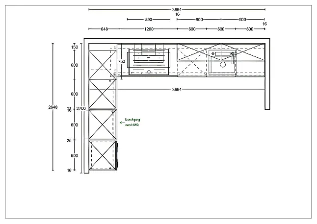 Hochwertige Lacklaminat Einbauküche / Gesamthöhe 2260 mm